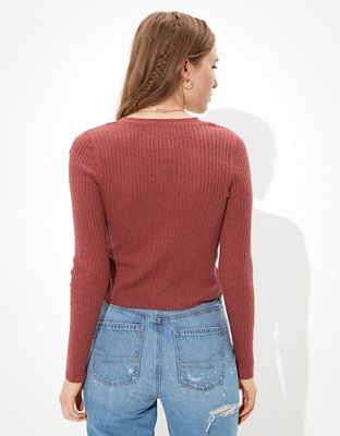 AE Ribbed Bodycon Button Up Cardigan