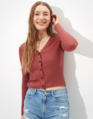 AE Ribbed Bodycon Button Up Cardigan