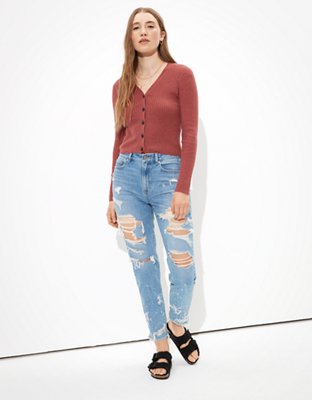 AE Ribbed Bodycon Button Up Cardigan