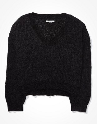 AE Chenille Cropped V-Neck Sweater