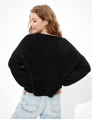 AE Chenille Cropped V-Neck Sweater