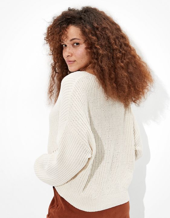 AE Chenille Cropped V-Neck Sweater