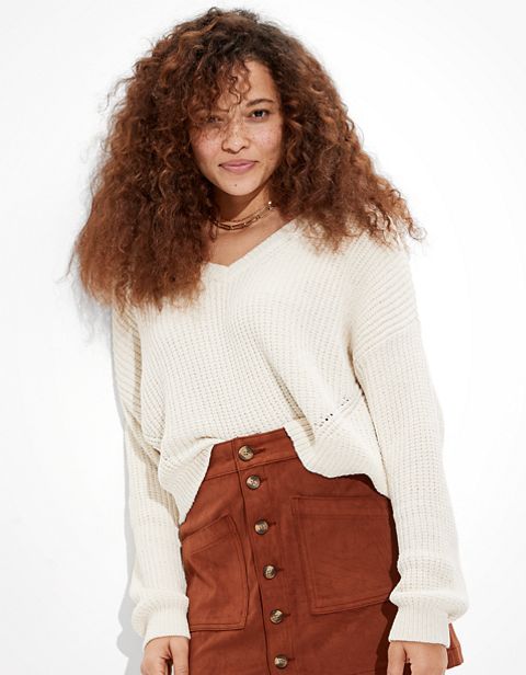 Женские свитеры American Eagle AE Chenille Cropped V-Neck Sweater