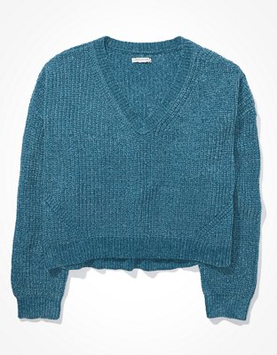 AE Chenille Cropped V-Neck Sweater