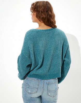 AE Chenille Cropped V-Neck Sweater