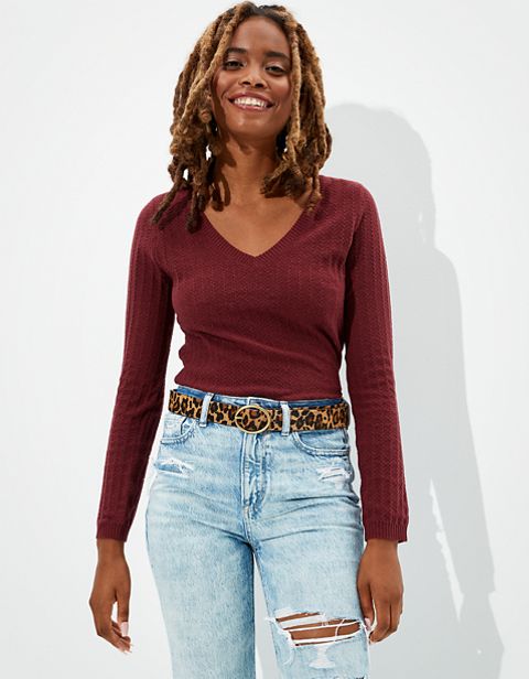 Женские свитеры American Eagle AE Bodycon V-Neck Sweater