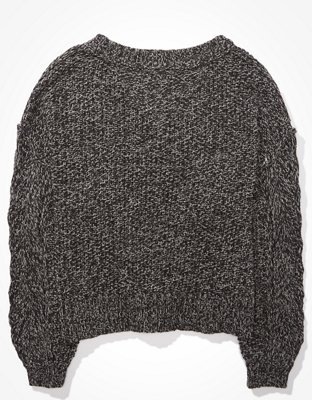 AE Cropped Pointelle V-Neck Sweater