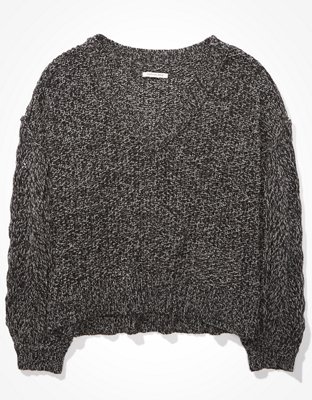 AE Cropped Pointelle V-Neck Sweater