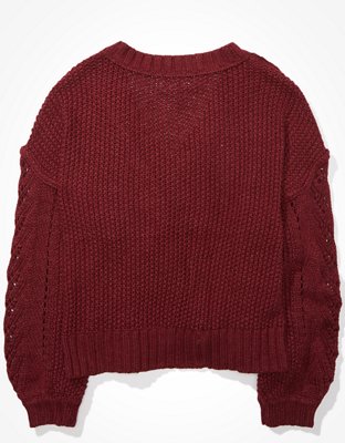 AE Cropped Pointelle V-Neck Sweater
