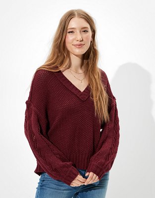 AE Cropped Pointelle V-Neck Sweater