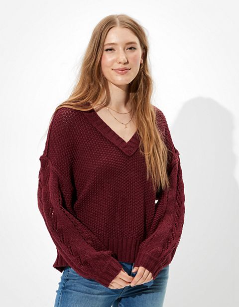 Женские свитеры American Eagle AE Cropped Pointelle V-Neck Sweater