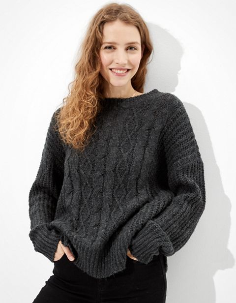 Женские свитеры American Eagle AE Cable Knit Crew Neck Sweater