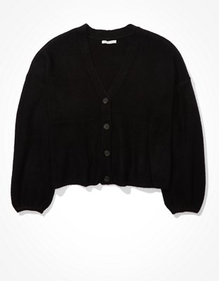 AE Cropped Balloon Sleeve Button Up Cardigan