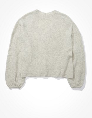 AE Cropped Balloon Sleeve Button Up Cardigan