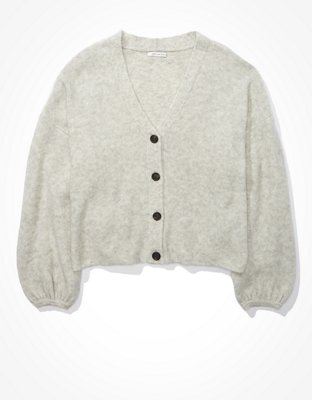 AE Cropped Balloon Sleeve Button Up Cardigan
