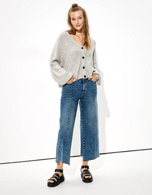 AE Cropped Balloon Sleeve Button Up Cardigan