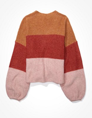 AE Cropped Balloon Sleeve Button Up Cardigan