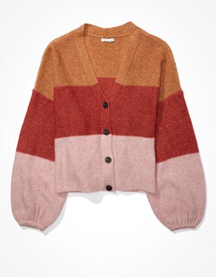 AE Cropped Balloon Sleeve Button Up Cardigan