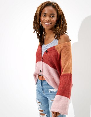 AE Cropped Balloon Sleeve Button Up Cardigan