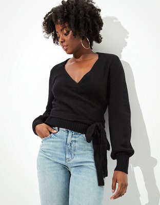 Black wrap around sweater sale