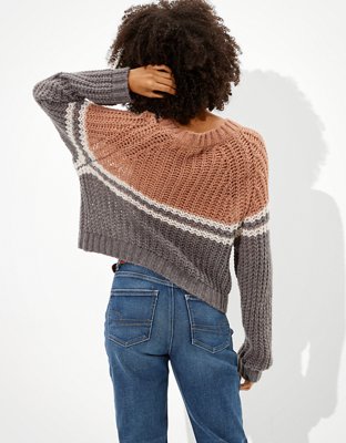 Женские свитеры American Eagle AE Cropped Color-Block Crew Neck Sweater — фото 2