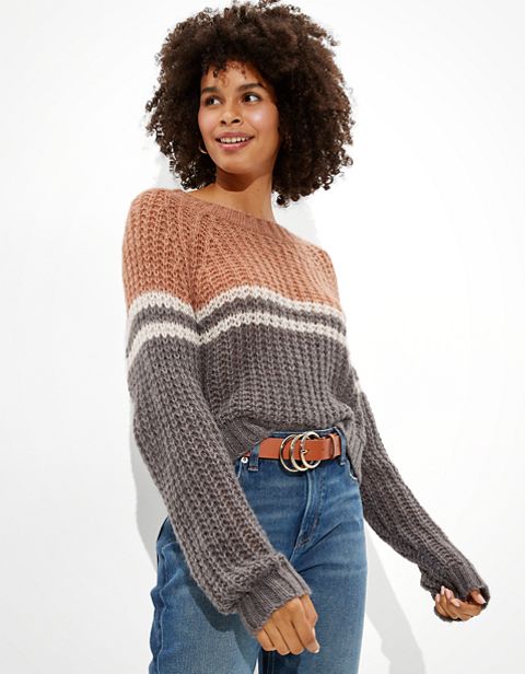 Женские свитеры American Eagle AE Cropped Color-Block Crew Neck Sweater