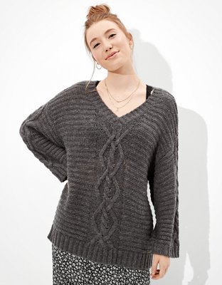 AE Oversized Cable Knit VNeck Sweater