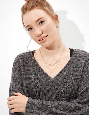 Женские свитеры American Eagle AE Oversized Cable Knit V-Neck Sweater — фото 4
