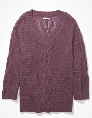 AE Oversized Cable Knit VNeck Sweater