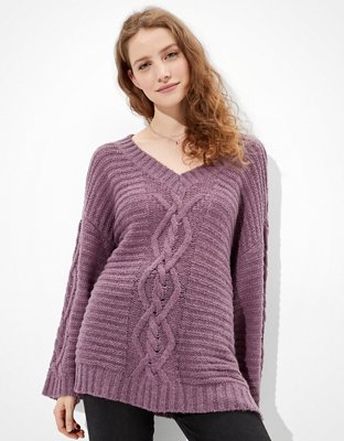 AE Oversized Cable Knit VNeck Sweater