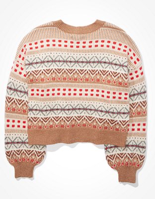 AE Cropped Fairisle Crew Neck Sweater