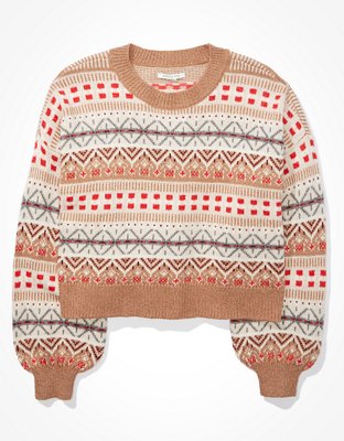 ae cropped rib knit pullover sweater