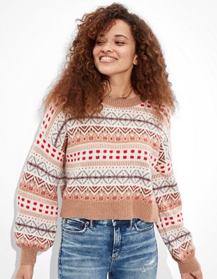 AE Cropped Fairisle Crew Neck Sweater