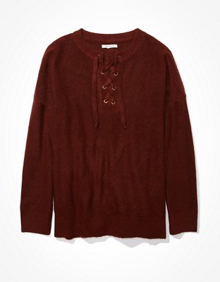 AE Oversized Lace Up Crew Neck Sweater