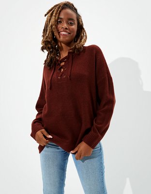 AE Oversized Lace Up Crew Neck Sweater