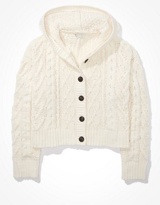 AE Hooded Cable Knit Cardigan
