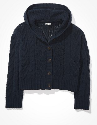 AE Hooded Cable Knit Cardigan