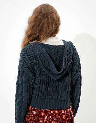 AE Hooded Cable Knit Cardigan