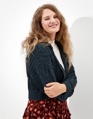 long hooded cable knit cardigan