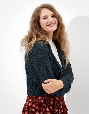 AE Hooded Cable Knit Cardigan