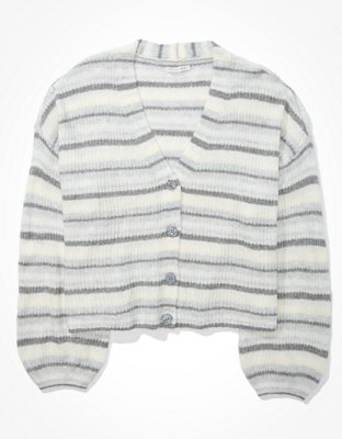 Image of AE Cropped Button Up Cardigan Women's Gray XXS