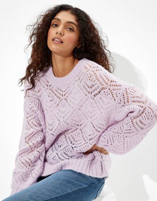 Women's Pointelle Crewneck Cardigan