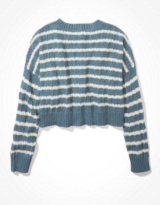 AE Striped Cropped Crew Neck Sweater