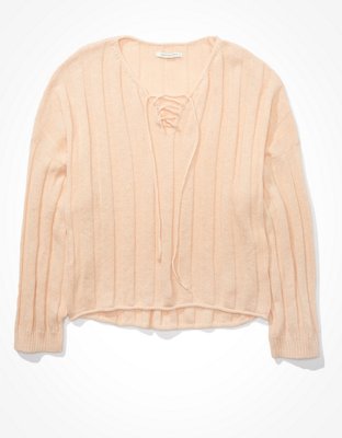 Женские свитеры American Eagle AE Lace Up V-Neck Sweater — фото 3