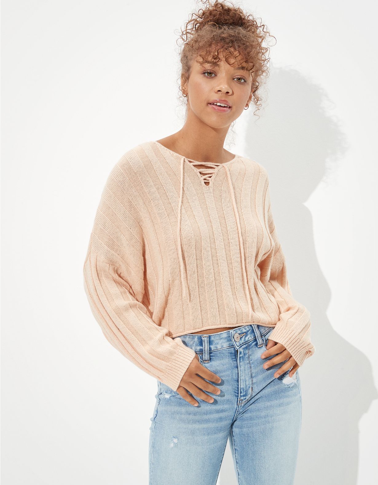AE Lace Up V-Neck Sweater