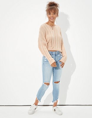 Женские свитеры American Eagle AE Lace Up V-Neck Sweater — фото 5