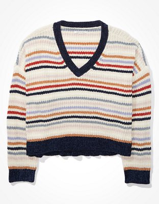 ae cropped rib knit pullover sweater