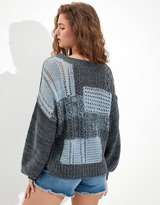 Женские свитеры American Eagle AE Denim Patchwork Crew Neck Sweater — фото 2