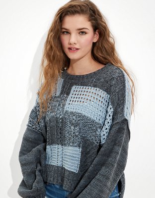 Женские свитеры American Eagle AE Denim Patchwork Crew Neck Sweater — фото 5