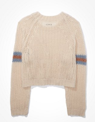 ae cropped rib knit pullover sweater